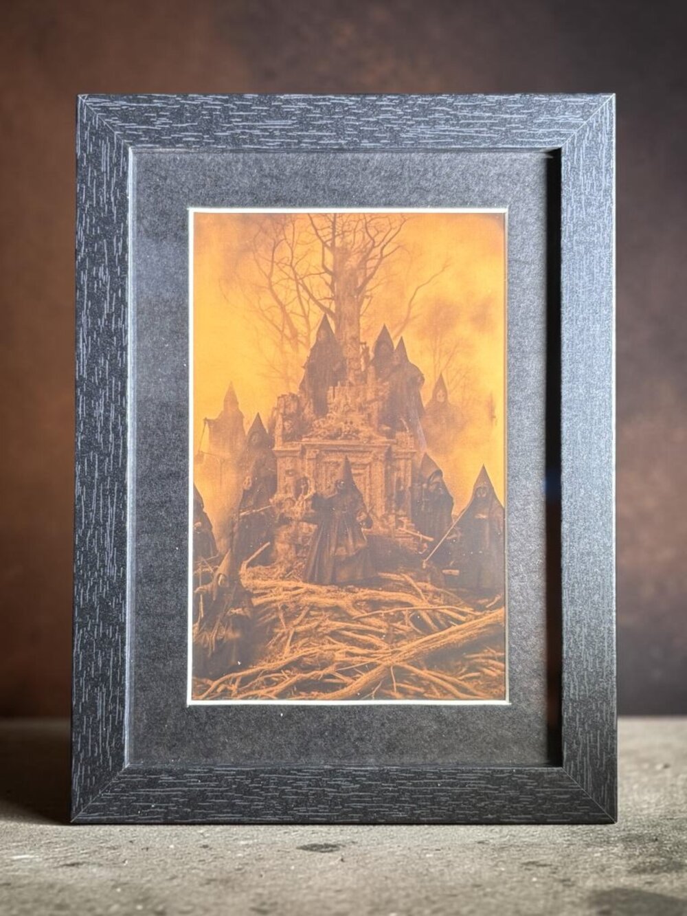 Hooded Figures at Ruins Framed Gothic Art | 5x7
